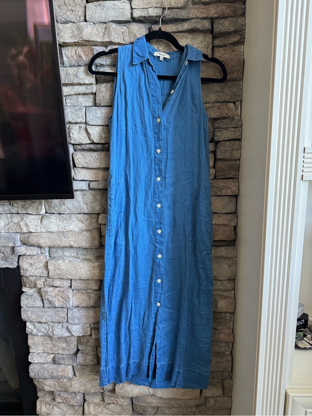 Madewell Sleeveless Denim-Blue Button-Front Maxi Dress
